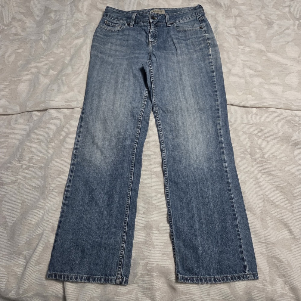 LL Bean Straight Fit Jeans Women's 8 Reg Medium Wash Denim Stretch Measurements